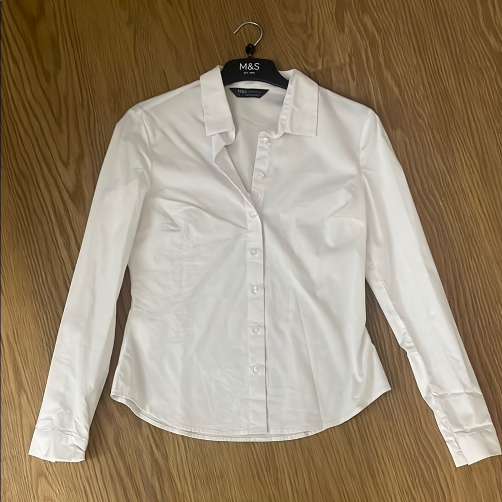 M&S White Long Sleeve Button Down Shirt